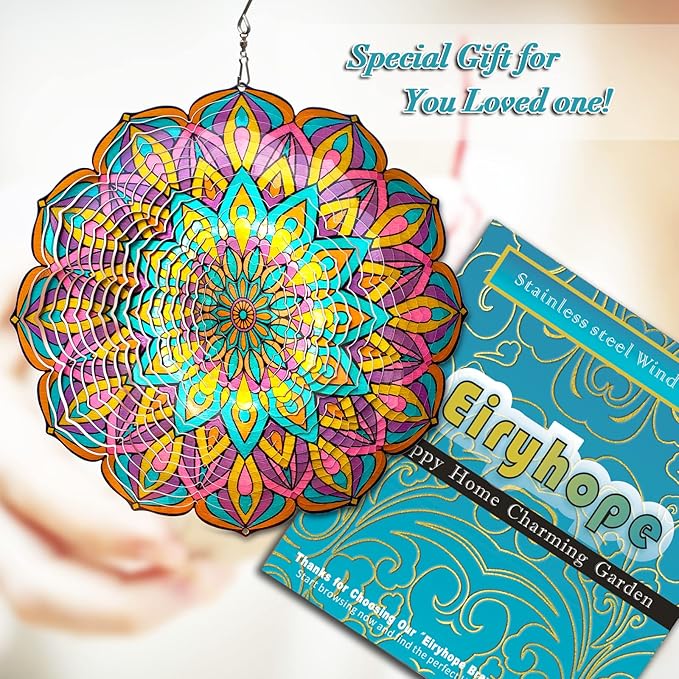 Wind Spinner Purple Tulip Mandala Wind Spinners for Yard & Garden Hanging Wind Sculpture & Spinners 3D Kinetic Metal Art Decor Outdoor Ornament, Fun Mandala Gifts for Women/Mom/Dad/Men/Girl