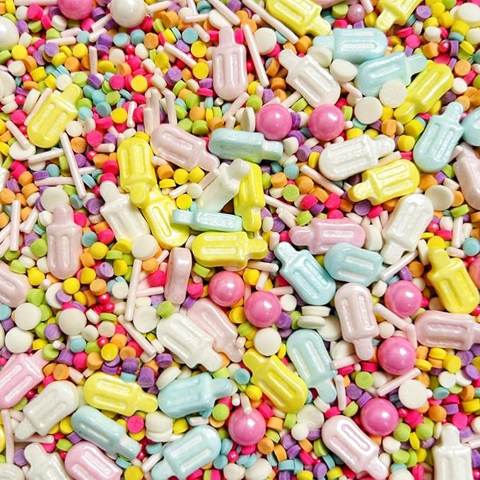 Summer Ice Cream Sprinkles for Cake Decorating, Pastel Popsicle Sugar Baking Edible Cupcake, Cookie, Donut Toppers and Birthday Party Supplies
