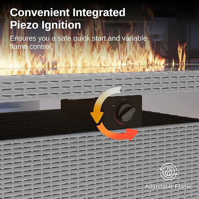 EAST OAK 44'' Propane Fire Pit Table, 60,000 BTU Gas Fire Table w/Aluminum Frame, H Type Burner and Tempered Glass Tabletop, CSA Listed Outdoor Patio Firepit, Fire Glass and Lid, Grey