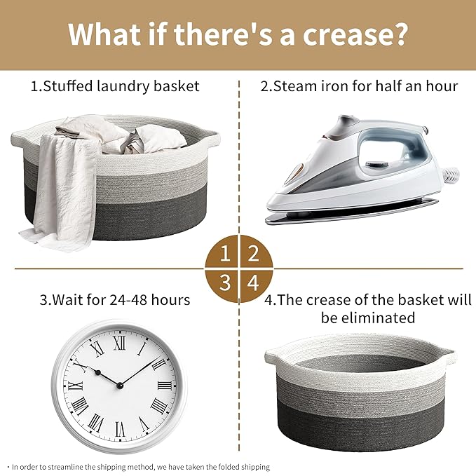 125L Extra Large Blanket Basket, 25" x 16", Jumbo Laundry Woven Baskets Decorative Home, Cotton Rope Basket with Handles, Baby Toy Baskets for Storage, Gradual Gray, 2PC