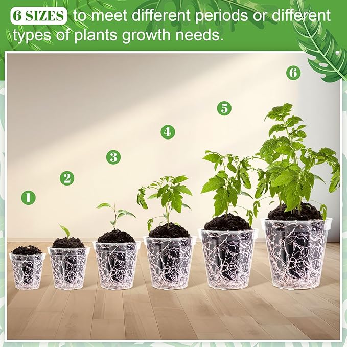 Vesici Large Size Clear Nursery Pots Variety Pack Plant Pots with Drainage Holes Planters for Indoor Plants Flexible Transparent Plastic Plant Bottle Succulents(6 Pcs,4/5/6/7/8/9 Inch)