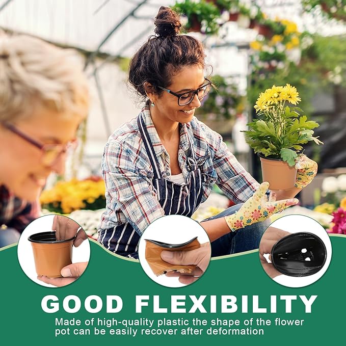 100 Pack 3 Inch Plant Nursery Pots for Plants, Small Plastic Pots with Drainage Holes, Seed Starter Pots for Transplanting, Succulents, Seeding, Cuttings, Flowers, Indoor Outdoor, Ochre