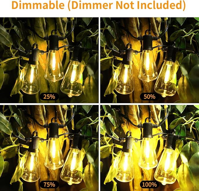 ZOTOYI Outdoor String Lights 100 FT, Waterproof IP65 LED Patio Lights with 52 ST38 Shatterproof Bulbs(2 Spare), Dimmable String Lights for Outside, Cafe, Bistro, Backyard, Garden Warm White