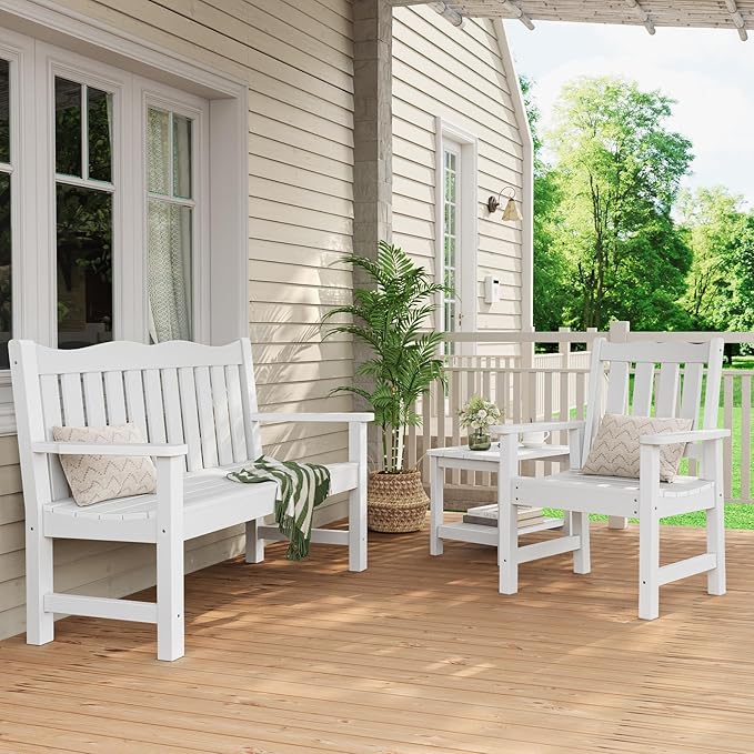 All-Weather Patio Chairs Set of 2, HIPS Outdoor Chairs with 400 lbs Weight Capacity, Patio Dining Chairs for Backyard, Deck, Garden and Porch, White