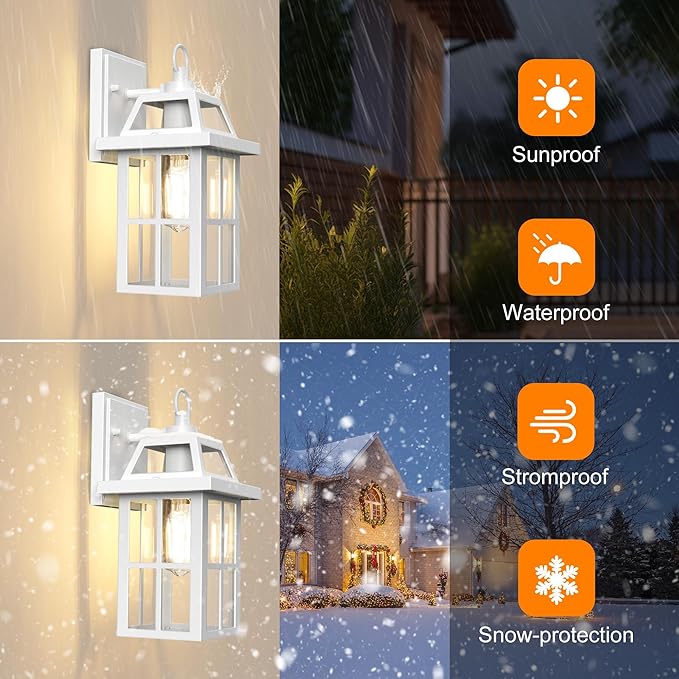 WIHTU Outdoor Light Fixture, White Porch Lights with Glass Shade, Waterproof Wall Sconce Light, Fixtures Exterior Wall Lighting, Aluminum Anti-Rust Front Door Lanterns