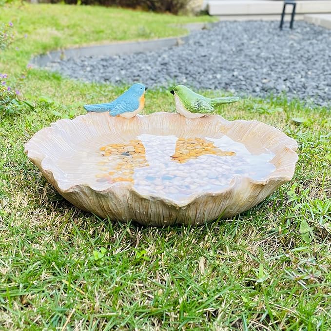 Ground Standing Bird Bath and Feeder, Wild Hummingbird Bath, Resin Feeding Tray for Outdoor Yard Decorations