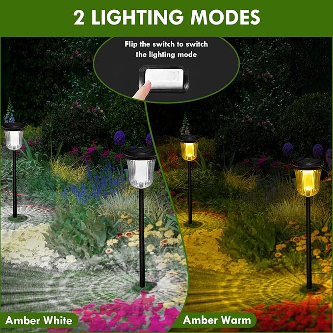 Solar Pathway Lights Super Bright 200 lumens with 2-in-1 Warm White and Daylight Modes, Solar Lights Outdoor Waterproof for Yard, Path, Sidewalk, Driveway or Walk Way Light(2 Pack)