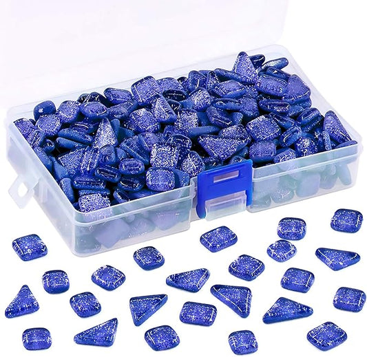 Swpeet 1 Pound Sapphire Blue Shine Crystal Series Mosaic Tiles Assortment Kit, Square and Triangle Genuine Mosaic Tiles Glitter Crystal Mosaic Perfect for Home Decoration Crafts - Mosaic Tiles X
