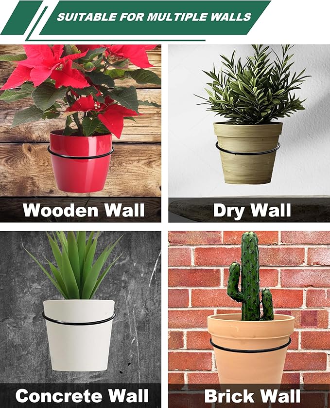 vensovo 6 Inch Metal Wall Mounted Plant Holder - 6 Pack Flower Pot Hanger Rings, Wall Planter Ring Holders Bracket Hooks Heavy Duty for Indoor and Outdoor Decor