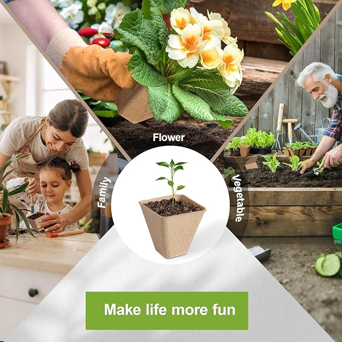 36 Pcs 3in Square Peat Nursery Pots, Biodegradable Herb Seed Nursery Pot Kits, Seedling Pots, Outdoor Garden Sprouting Peat Pots with 36 Plant Tags