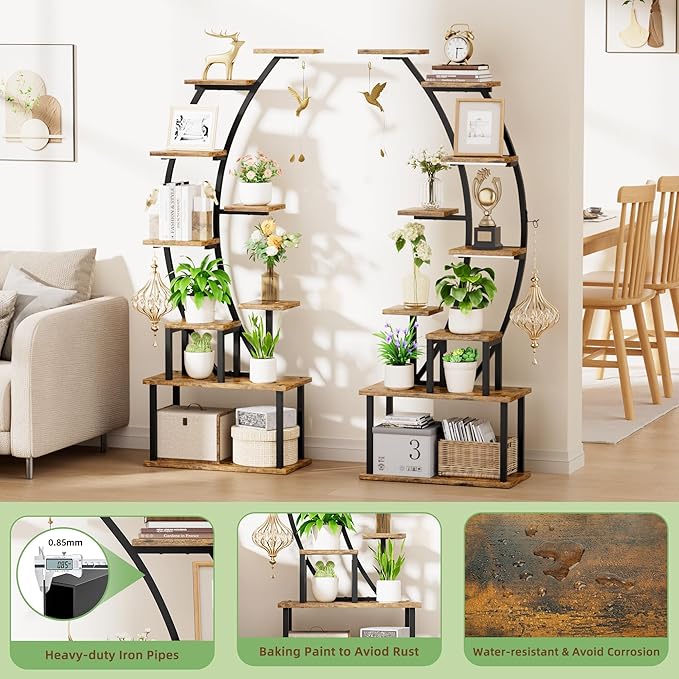 Plant Stand Indoor with Grow Lights, 9 Tiered Metal Plant Shelf, 64" Tall Plant Stand for Indoor Plants Multiple, Large Plant Rack Display Shelves, Curved Plant Holder for Living Room, Patio