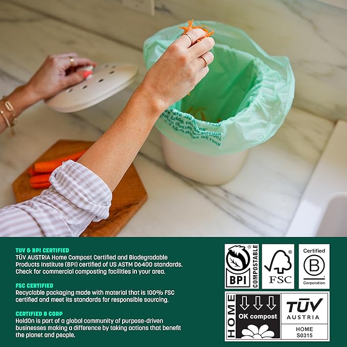 HoldOn 4-Gallon Trash Bags – Heavy-Duty and Compostable, Small Kitchen Bags for Kitchen Bin (50 bags)