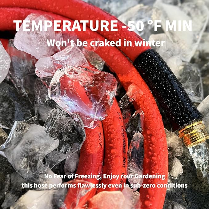 Garden Hose 50 ft x 5/8” Hot/Cold Water Hose,-50°F to 190°F,Burst 600Psi Flexible & Lightweight Upgraded Rubber Hoses,3/4” Solid Fittings for All-weather Outdoor Lawn & Garden