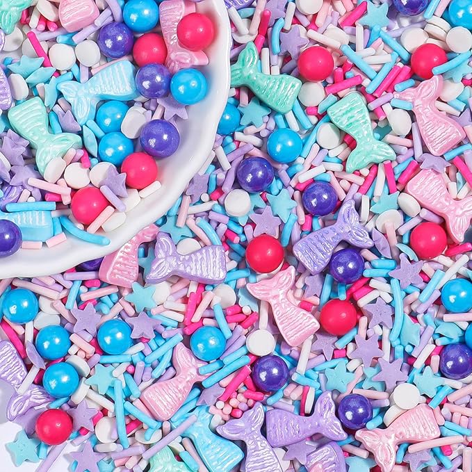 Mermaid Sprinkles for Cake Decorating, Mermaid, Jimmies, Confetti & Pearl Sugar Mix for Cupcakes, Ice cream, Cookies and Donuts Toppings
