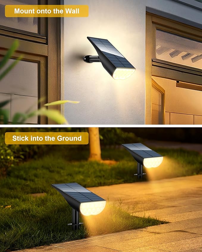 BAXIA TECHNOLOGY Solar Spotlights Outdoor Waterproof, 3 Lighting Modes Spot Lights, Dusk to Dawn Solar Powered Outdoor Lights for Yard Pathway Driveway Landscape, Warm White, 2 Pack