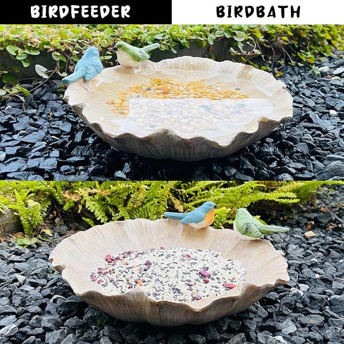 Ground Standing Bird Bath and Feeder, Wild Hummingbird Bath, Resin Feeding Tray for Outdoor Yard Decorations
