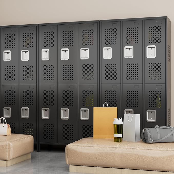 METAN Upgrade Metal Locker for School Office Gym Bedroom,6 Doors Steel Storage Locker Cabinet for Employees,Industrial Storage Locker with 1 Shelves,Assembly Required,Black