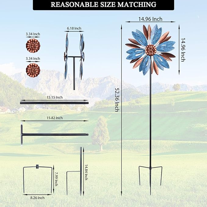 WONDER GARDEN Wind Spinner, Premium Kinetic Wind Sculpture Spinners Metal Windmill for Outdoor Yard Patio Lawn & Garden Decor