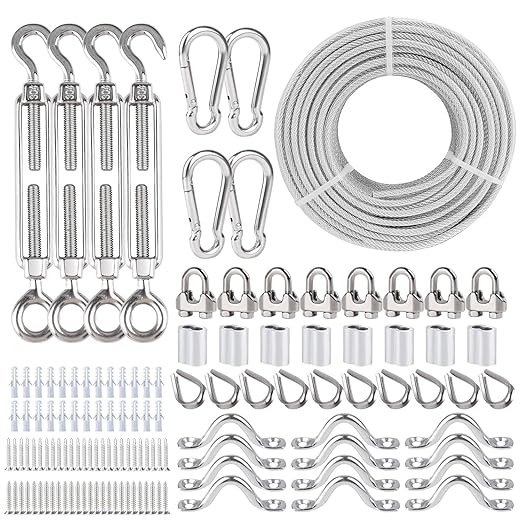 304 Stainless Steel Turnbuckles for Cables Wire Kit, 3/16" Wire Rope w/ 7×7 Strands 200 Ft PVC Coated Steel Cable for Railing System Kit, Garden Cable Trellis, String Light Hanging