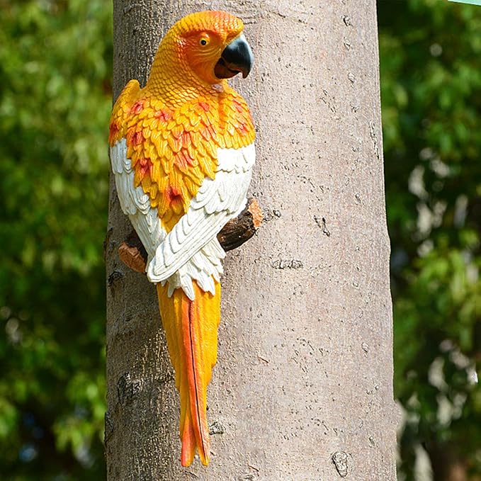 Yellow Bright Resin Parrot Statues and Figurines Home Decorations, Realistic Tropical Parrot Sculpture for Wall Decor, Tree, Patio, Garden, Outdoor Pool Statues DIY Bird Ornament(Yellow)