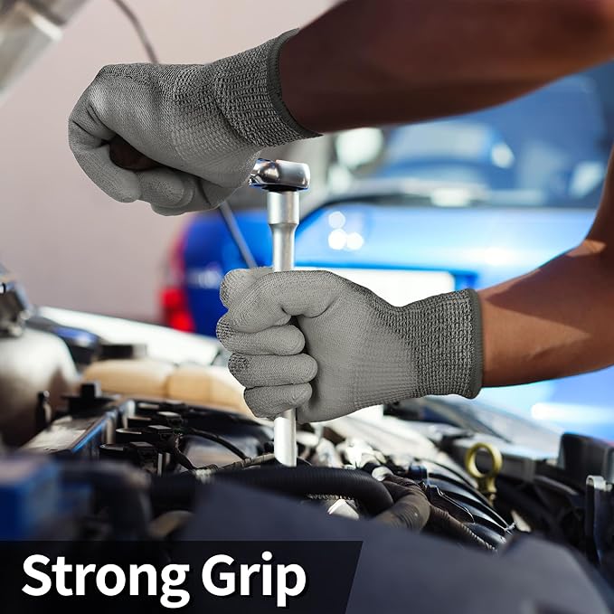 Schwer 12 Pairs ANSI A4 Cut Resistant Work Gloves, Cut Proof Gloves with PU Coating, Used for Metal Fabrication, WoodWorking, Construction, Non Slip, Durable, XS, CR13001