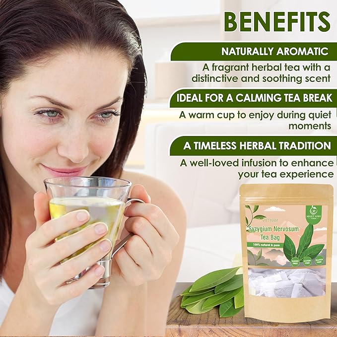 NHAT ANH FARM - Premium Syzygium Nervosum Tea Bags, 100 Syzygium Nervosum Tea Bags, 100% Natural Dried Syzygium Nervosum Leaves, Naturally Sweet Herbal Tea, Sugar-Free, Caffeine-Free, No Additives.