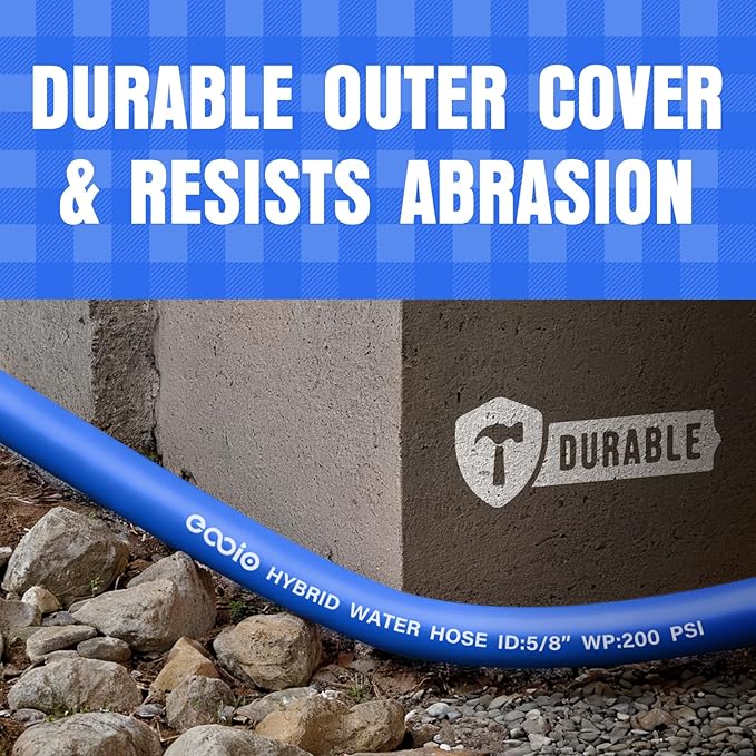 Heavy Duty Garden Hose 50 ft, Non-Expanding Flexible Water Hose, Kink Resistant Lightweight Hybrid Hose, Leakproof Hose Male to Female Fittings