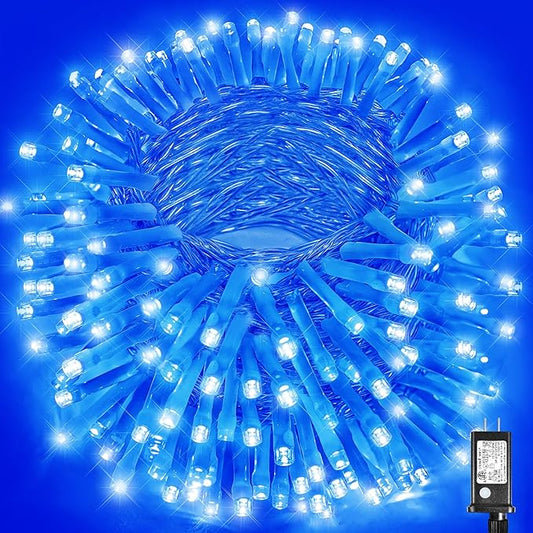 Vivideal 300 LED Christmas Lights Outdoor - 99ft Extra Long Christmas String Lights 8 Modes Plug in Waterproof Fairy Lights with Timer Memory for Indoor Outside Bedroom Home Party Decoration, Blue