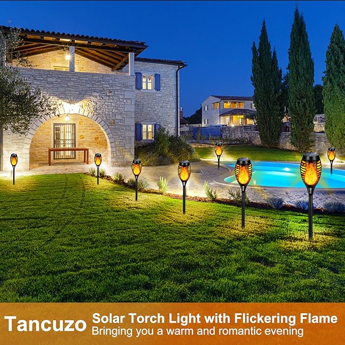 Solar Lights Outdoor, Upgraded 12 Pack Solar Torch Light with Flickering Flame Waterproof for Garden Decor, Flame Torches for Outside Landscape Porch Yard Pathway Decorations