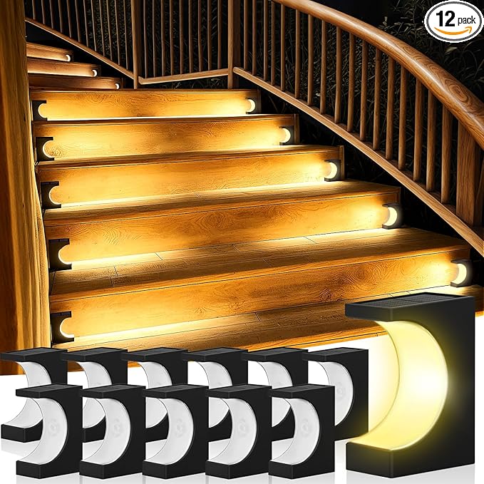 ZOOI Solar Step Lights for Outside, Step Lights Outdoor Waterproof, Outdoor Solar Stair Light for Yard, Garden Decor for Outside, Solar Garden Lights for Step, Stair, Patio, Porch, Deck Decor, 12PCS