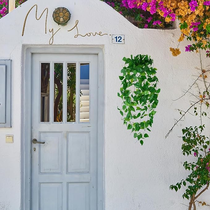 Fake Hanging Plants Vines(8pcs) for Room Decor, Artificial Ivy Greenery Garlands for Home Bedroom Living Aesthetic Kitchen Office Wall Patio Bookshelf,Indoor,Outdoor Farmhouse Decorations(No Basket)