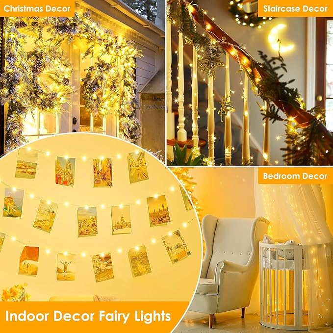 4Pack 80Ft 240LED Fairy Lights Battery Operated with Remote, Waterproof String Lights with Timer for Indoor & Outdoor, Twinkle Lights Battery Powered for Bedroom Christmas Decorations (Warm White)
