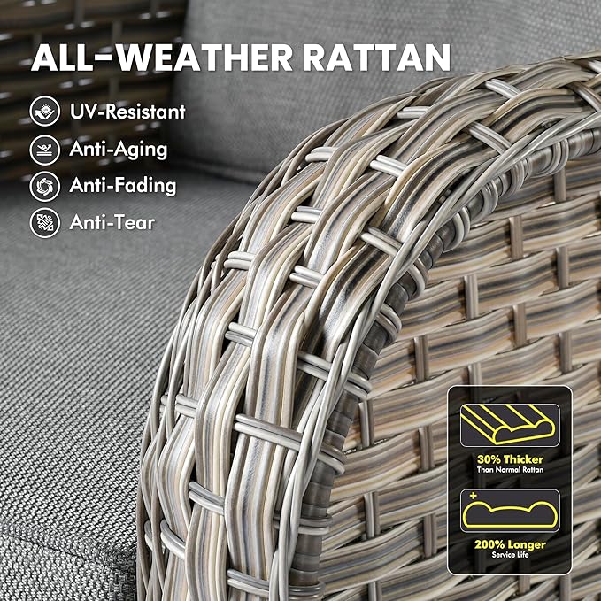 Outdoor Swivel Rocker Patio Chairs with Side Table,Wicker Swivel Rocking Chair Set of 2,3PCS High Back Wicker Patio Furniture Set Glider Chairs for Porch, Balcony, Deck,Yard,Dark Grey