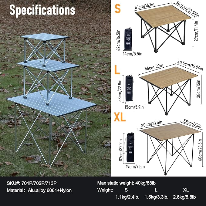 iClimb Ultralight Compact Camping Folding Table with Carry Bag (Reinforced Nature - L)