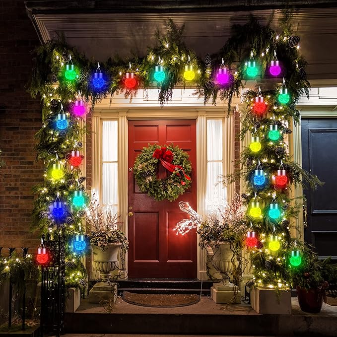 Solar Lights Outdoor Hanging Decorative Globe 8 Pack, Waterproof Solar Lantern with Handle and Clip, Solar Powered Glass Ball Lights for Garden Yard Fence Tree Umbrella Holiday Décor, Color Changing