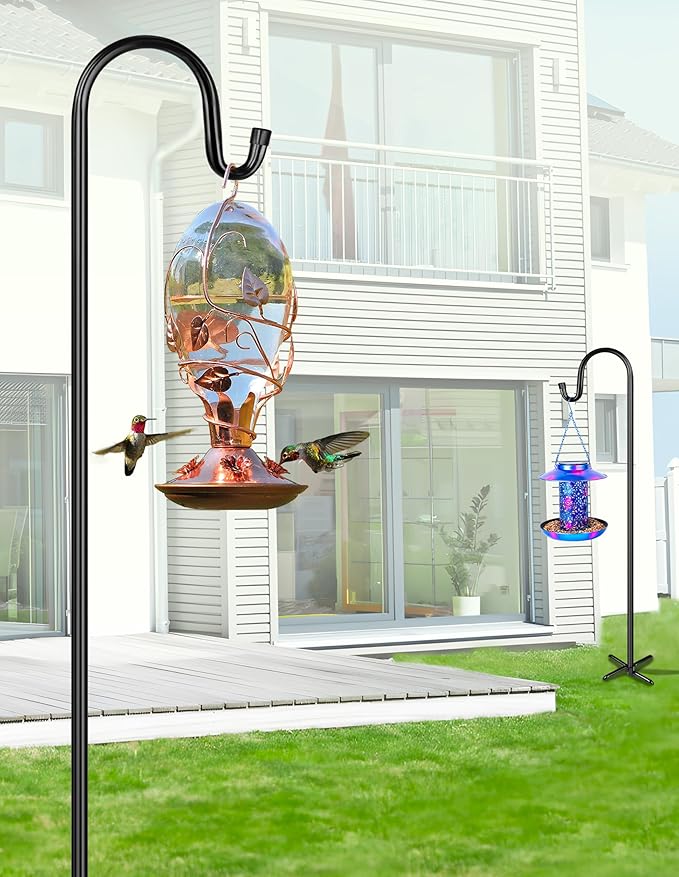 XDW-GIFTS Bird Feeder Pole for Outdoor, 2-Pack 92 Inch Shepherds Hooks Heavy Duty Garden Pole for Hanging Plant Basket, Solar Light Lanterns, Garden Plant Hanger Stands with 5 Base Prongs