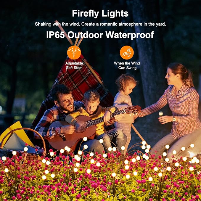 ASMAD Solar Lights Outdoor(4-Pack, 32 LEDs), Solar Garden Lights, Outdoor Decorations, Firefly Light for Patio Decor, Big Bulb, Unique Gifts for Women, Gifts for Grandma
