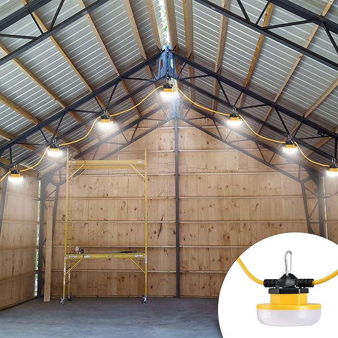 LEDIARY 100FT LED Construction String Lights, 150W 15000LM String Work Light, Linkable Jobsite Lights, Weatherproof Temporary Lighting Indoor&Outdoor, ETL Listed