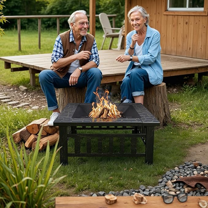 Devoko Outdoor Fire Pit, 32 Inch Firepit Table Metal Outdoor Fireplaces with Waterproof Cover for Outside Patio Camping (Bronze)