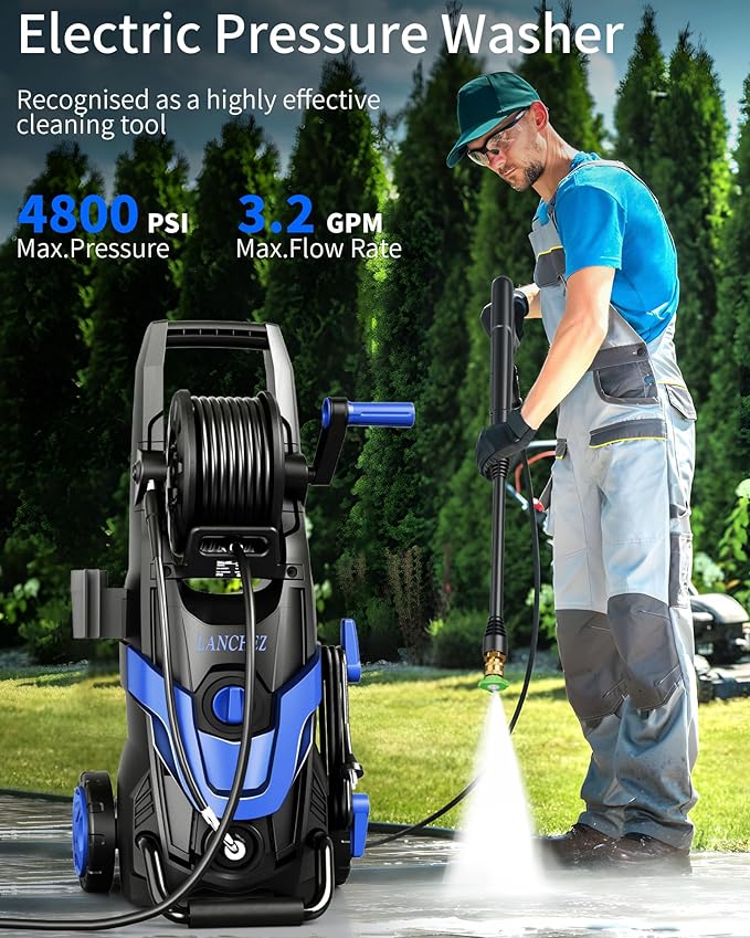 Pressure Washer, Power Washer with 6 Quick Connect Nozzles, Inlet Hose & Filter&Foam Cannon for Cars/Fences/Driveways/Patios/Home Cleaning (Blue)