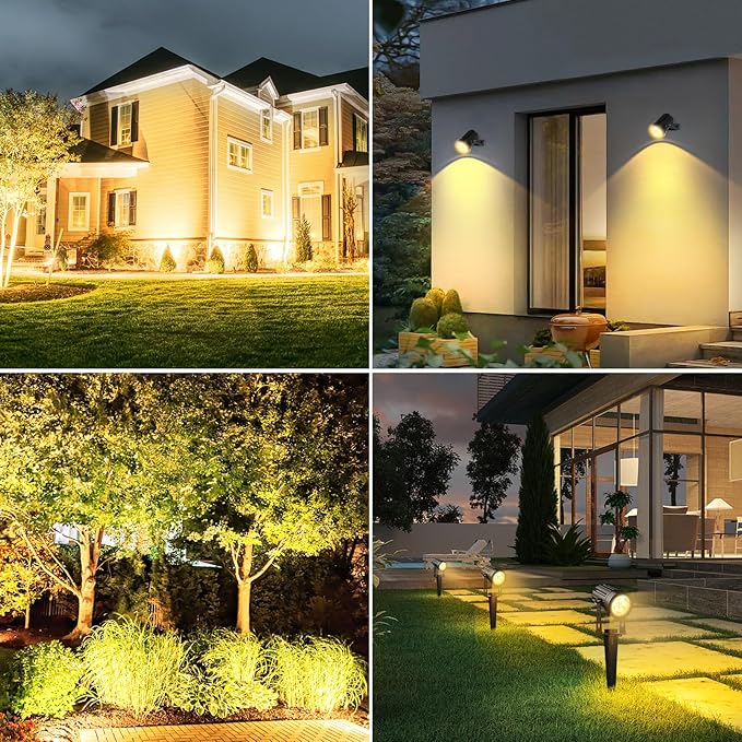 T-SUNUS Solar Garden Spotlight Outdoor Halloween, 4-in-1 Spot Lights IP65 Waterproof 9.8ft Cable 5W Separated Panel, Auto On/Off for Flag Christmas Tree Patio Yard Driveway Pathway Warm White 3000K