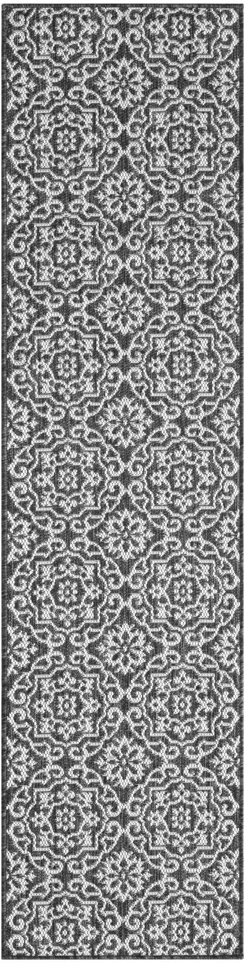 Nicole Miller New York Patio Country Julia Transitional Geometric Indoor/Outdoor Runner Area Rug, Black/Grey, 1'9"x7'2"