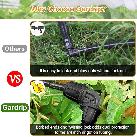 Upgraded 1/4" Drip Irrigation Elbow Fittings：24 Pieces Leak Free Lock Barbed 90 Degree Elbow Connectors for1/4 Inch Irrigation Tubing Quick Connect Parts for Garden Landscape System