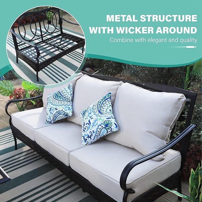 MFSTUDIO Outdoor Patio Furniture Set, 7 PCS Metal Patio Conversation Sets for 9, Modern Patio Sectional Set with 3-Seat Sofa, Loveseat, 2 Swivel Sofa Chairs, 2 Ottoman, 1 Coffee Table