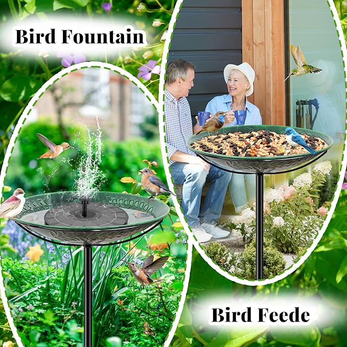 Metal Bird Bath for Outside, Detachable Birdbath & Birdfeeder with Base Stake, Vintage Bird Baths Feeder Bowl for Outdoors Garden Yard Lawn Decor (Vintage Green)