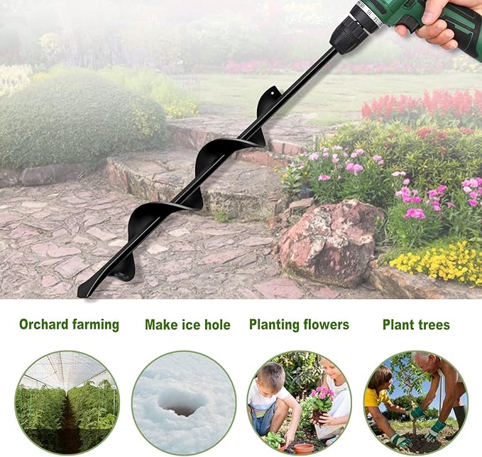 LONGRUN Auger Drill Bit for Planting-1.7"x15" Planting Auger, Garden Spiral Hole Drill Bulb Planter Tool for Planting, Bedding Plants, Flowers, Umbrella Holes - 3/8 Inch Hex Drive Drill Augers