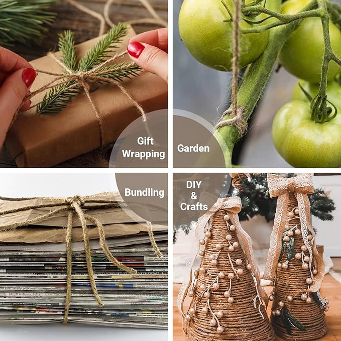 Natural Jute Twine Rope, 1000 Feet x 1/8 Inch, 6-Ply Heavy Duty for Crafts, Gardening, Gift Wrapping,Packing,Rustic Decor