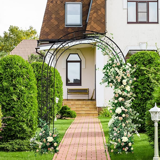 VINGLI Garden Arbor, Arch Archway for Wedding Ceremony Party, Steel Garden Trellis for Plant Climbing, Christmas Garden Decorations Pergola for Garden, Backyard, Lawn (Black, 52.2x22.8x83.9in)