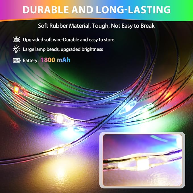 Camping String Lights, 4 in 1 Quick Storage 32.8FT Rechargeable Tent Lights with 6 Modes Hanging Waterproof Camp Lamp Camping Essentials for AwnTent Hiking Yard Garden Bedroom Festival -Multicolor