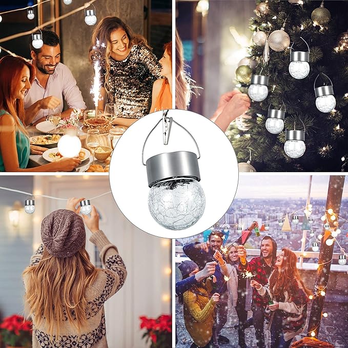 SUNWIND Hanging Solar Ball Lights Outdoor - 8 Pack Cracked Glass Decorative Garden Lights Waterproof Solar Lanterns for Yard, Patio, Fence, Tree, or Holiday Decoration(White)
